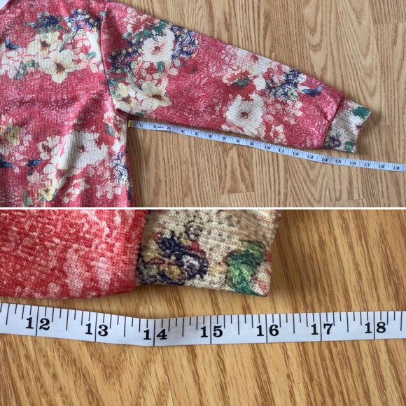 Floral Cardigan Size L Pink Orange Butterfly Garden Button Front Layer Top - Picture 7 of 11
